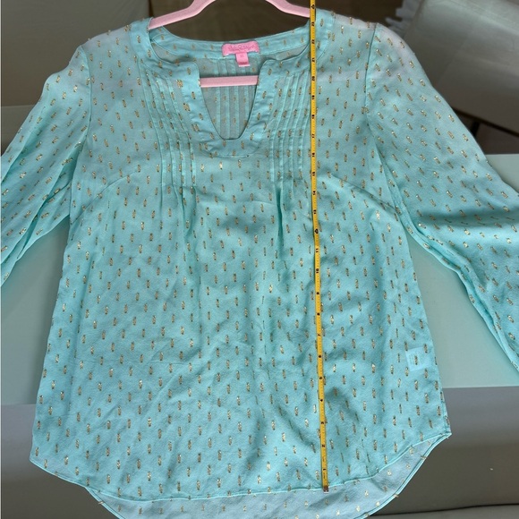 Lily Pulitzer Aqua and Gold Blouse XS - Picture 6 of 12